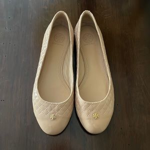 Tory Burch Kent Quilted Nude Patent Flats
